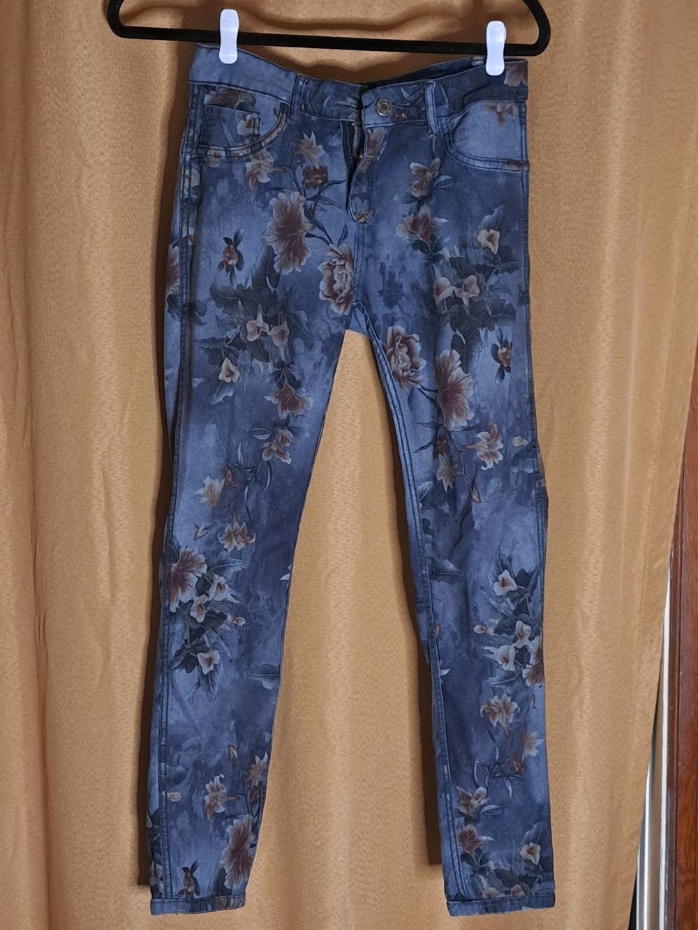 Women's Skinny Floral Print Reversible Jeans in Blue